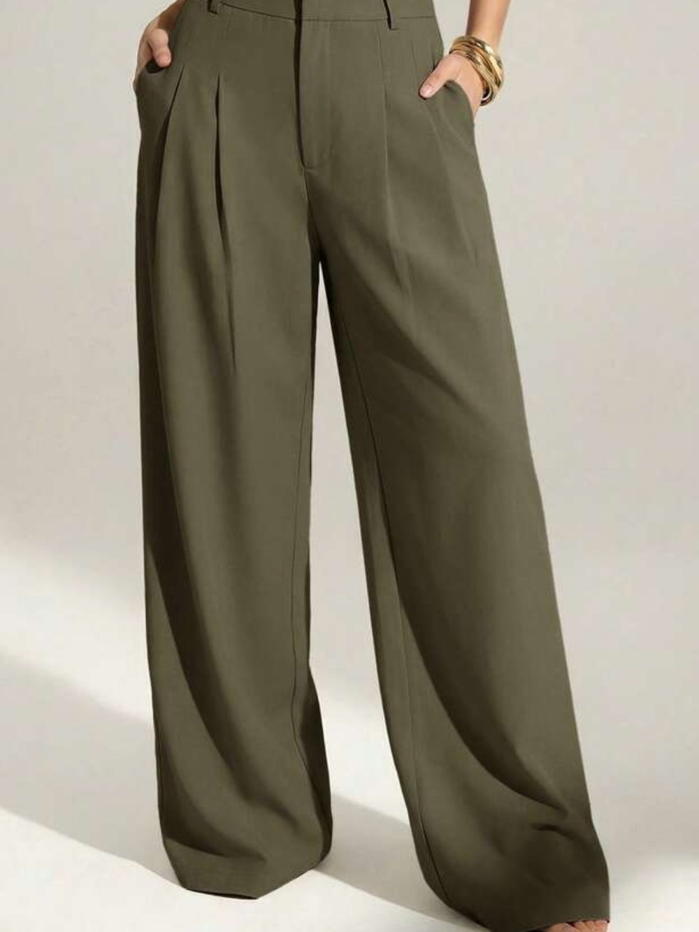 Le' AL.X high-rise wide-leg pleated pants in olive